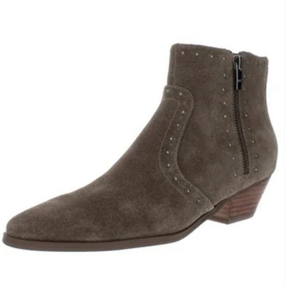 Marc Fisher Olive Gray Upper Leather Western Pointed Toe Studded Heeled Boots - Picture 1 of 15
